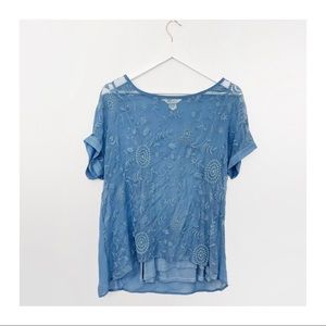 Sundance Eden Springs Top Blue Embroidered Lace Floral Size Small